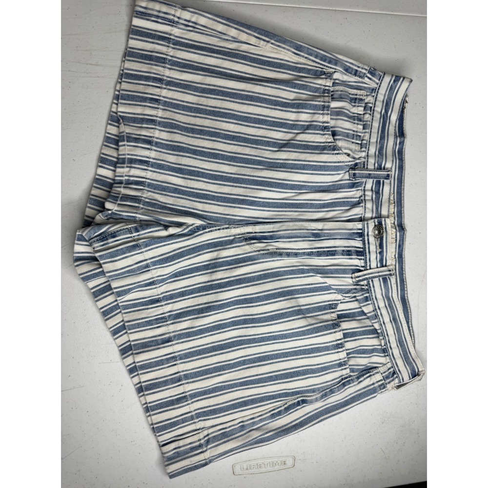 American Eagle Blue White Striped Cotton Denim Shorts‎ Womens Size 6 Nautical